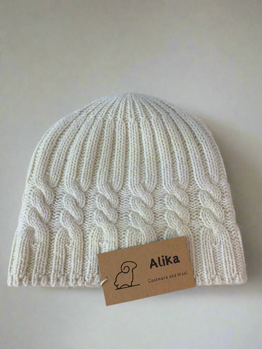 White Cable knit Beanie
