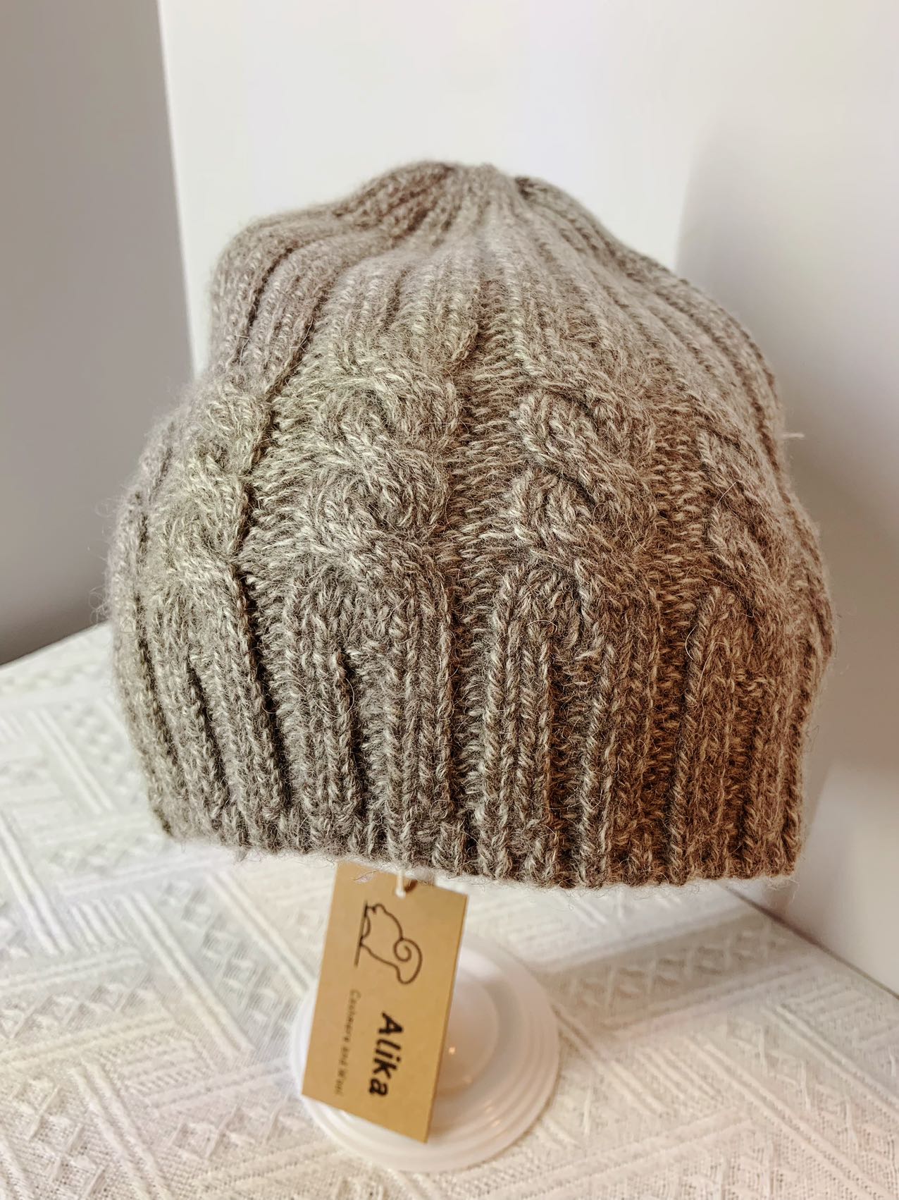 Dark Camel Cable knit Beanie