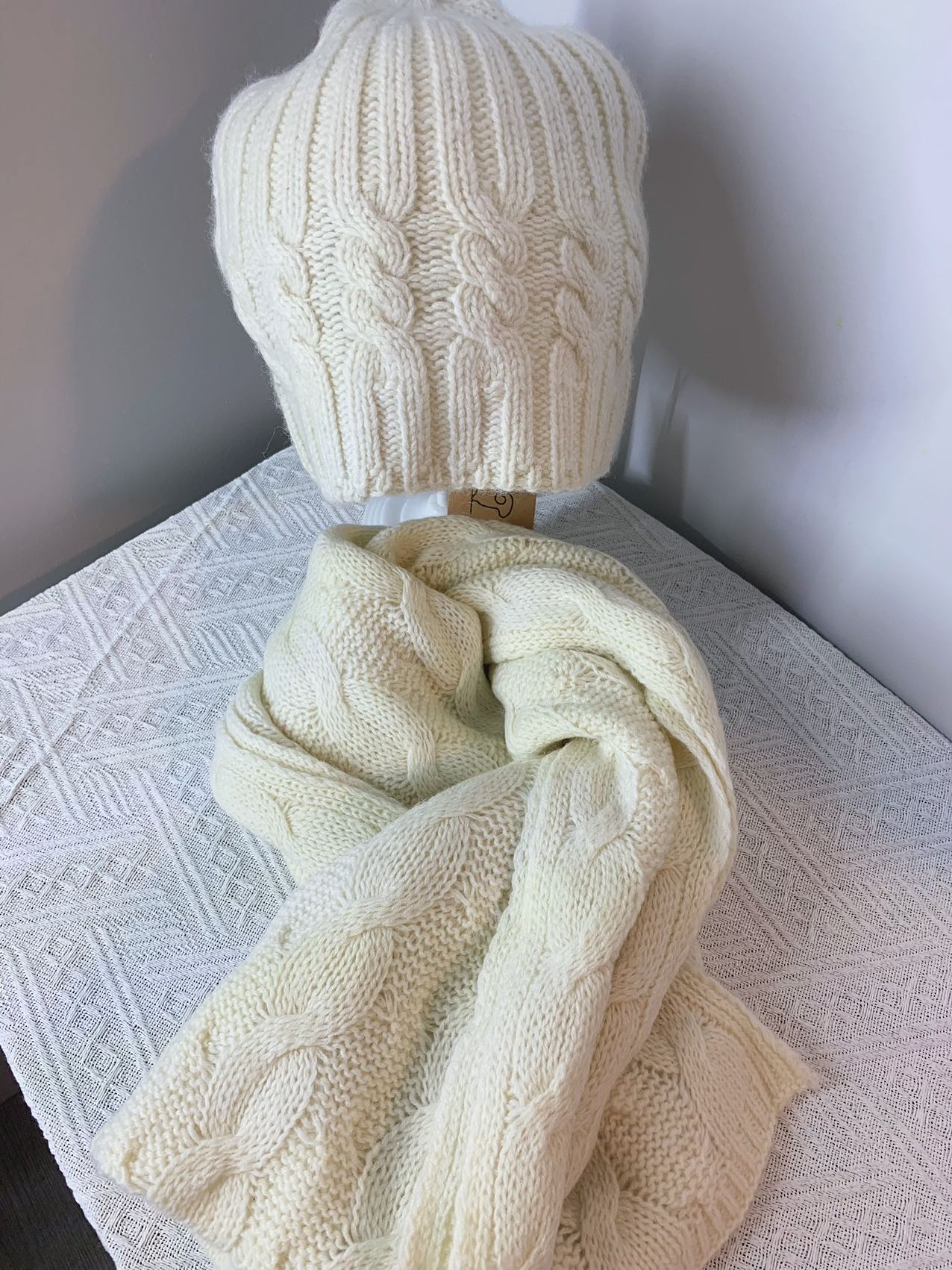 White Cable knit Beanie